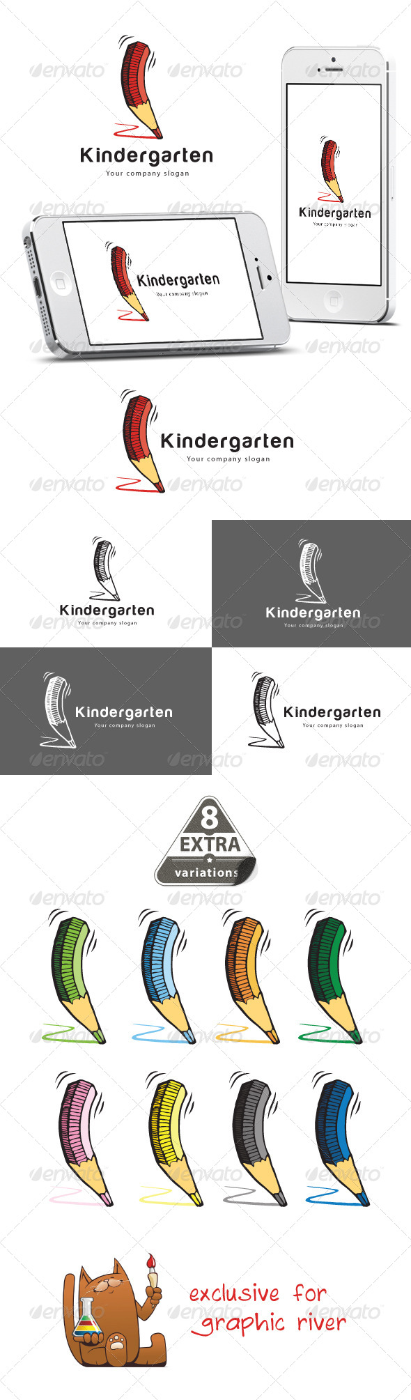 Kindergarten Pencil Logo 9 colours variations Kindergarten Pencil Logo 9 colours variations