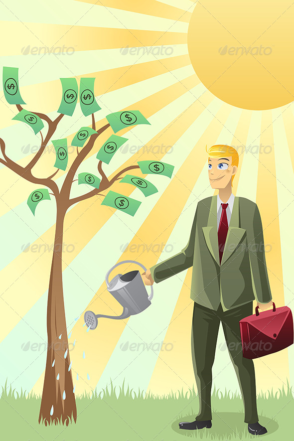 Businessman Watering Money Tree Businessman Watering Money Tree