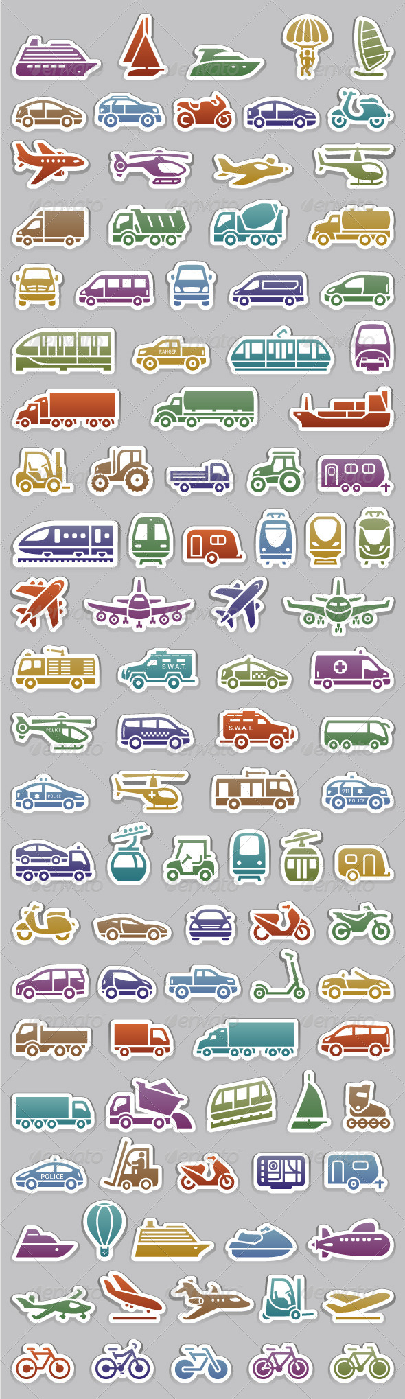 104 Transport icons set retro colors 104 Transport icons set retro colors