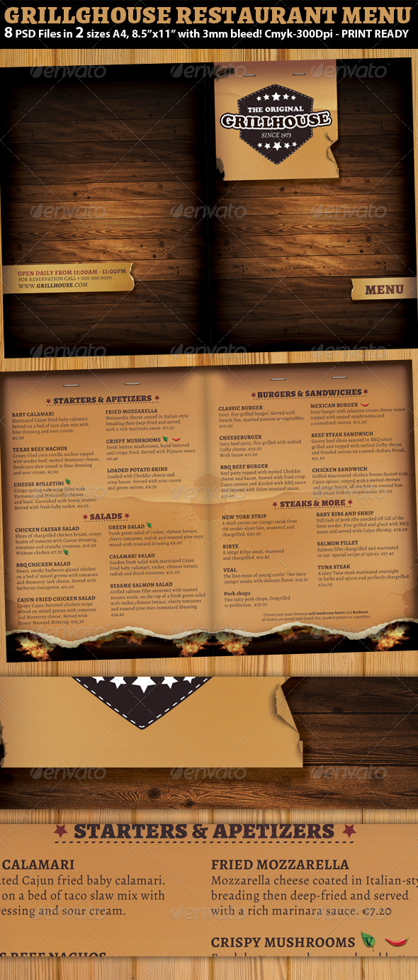 Grill Restaurant Menu Template - Food Menus Print Templates