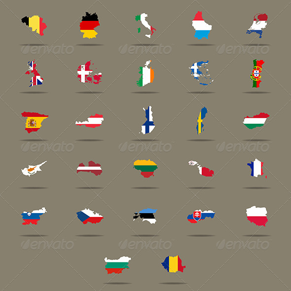 European Union Country Flags Set