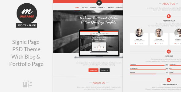 Mannat Studio Flat Clean One Page PSD Theme