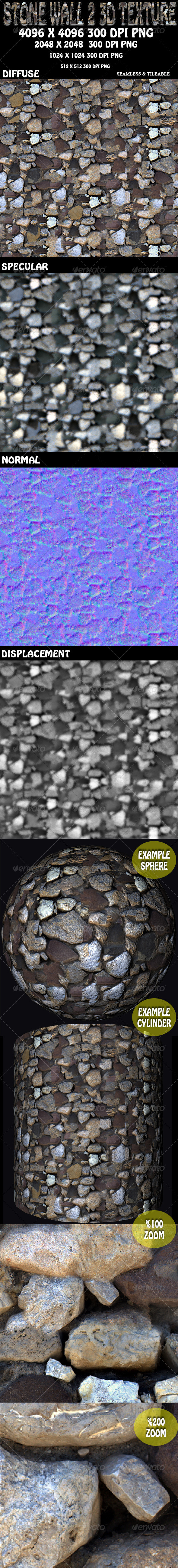 Stone Wall 2 3D Texture - 3DOcean Item for Sale