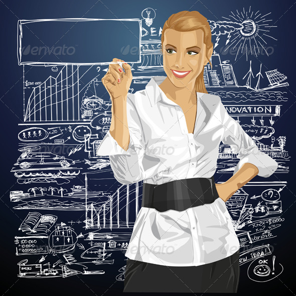 Vector Business Woman Writing Something Vector Business Woman Writing Something