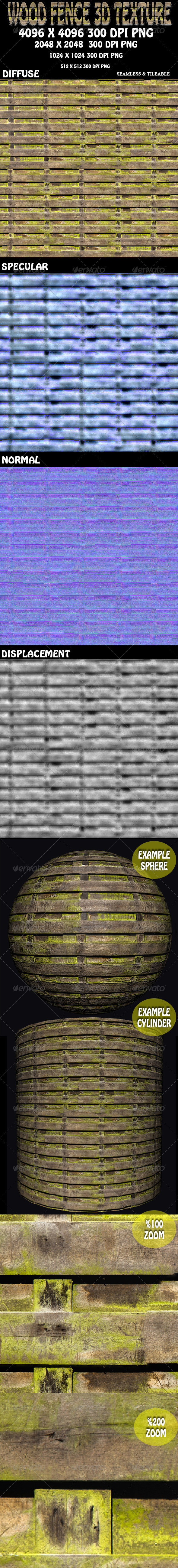 Wood Fence 3D Texture - 3DOcean Item for Sale