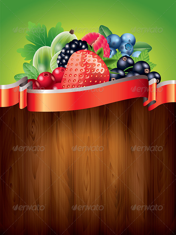 Berries on Wwooden Background Vector Illustration Berries on Wwooden Background Vector Illustration