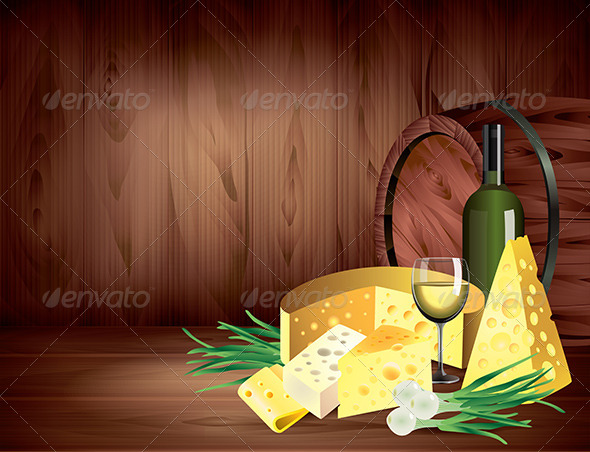 Cheeses and Wine on Dark Wooden Background Cheeses and Wine on Dark Wooden Background