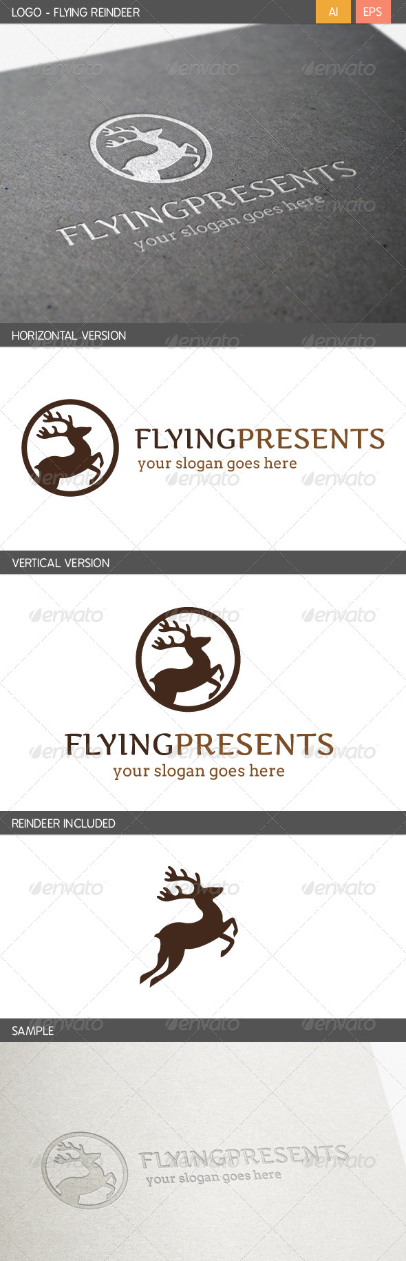 Flying Reindeer Logo - Animals Logo Templates