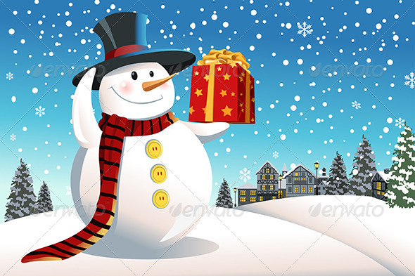 Snowman holding Christmas Present Snowman holding Christmas Present
