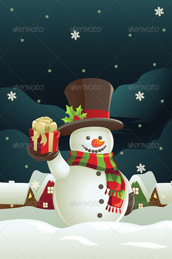 Snowman holding Christmas Present Snowman holding Christmas Present