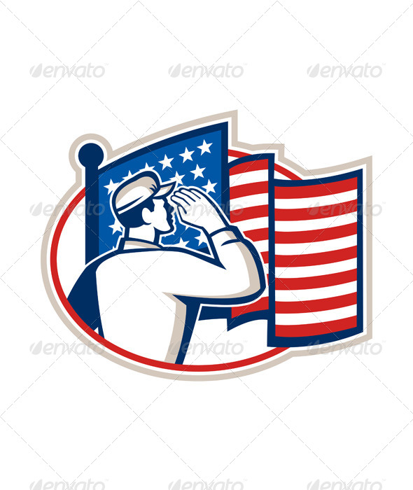 American Soldier Salute Flag Retro