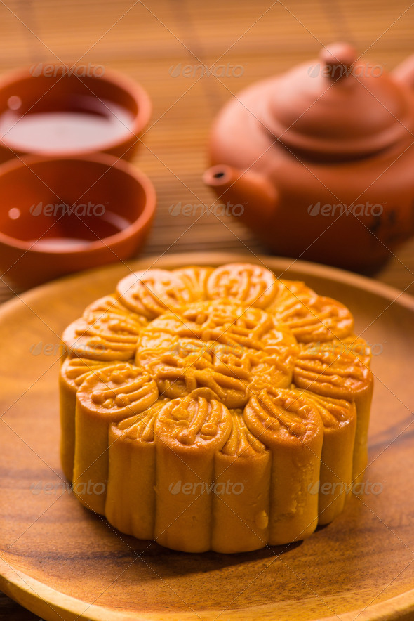 Mooncake for Chinese mid autumn festival foods. The Chinese word