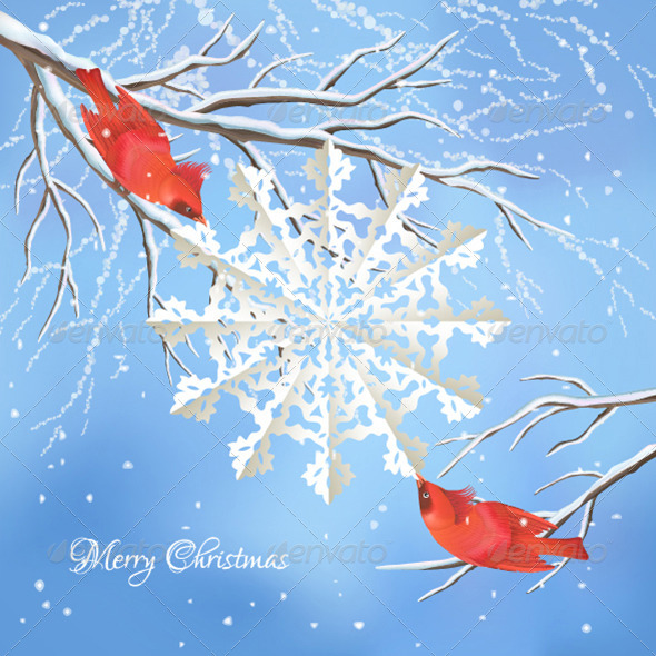 Christmas Snowflake Birds Tree Branch Background Christmas Snowflake Birds Tree Branch Background