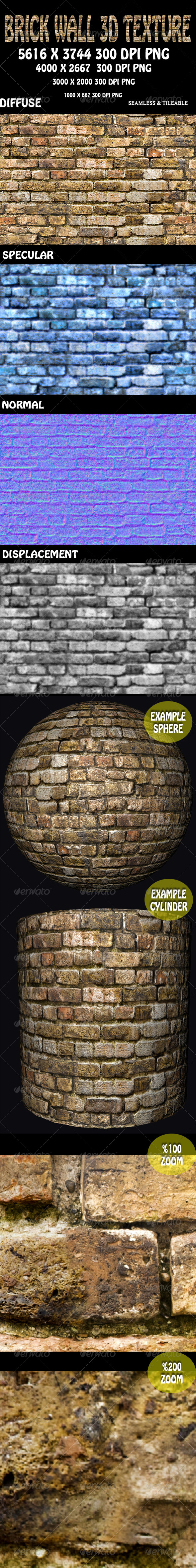 Brick Wall 3D Texture - 3DOcean Item for Sale