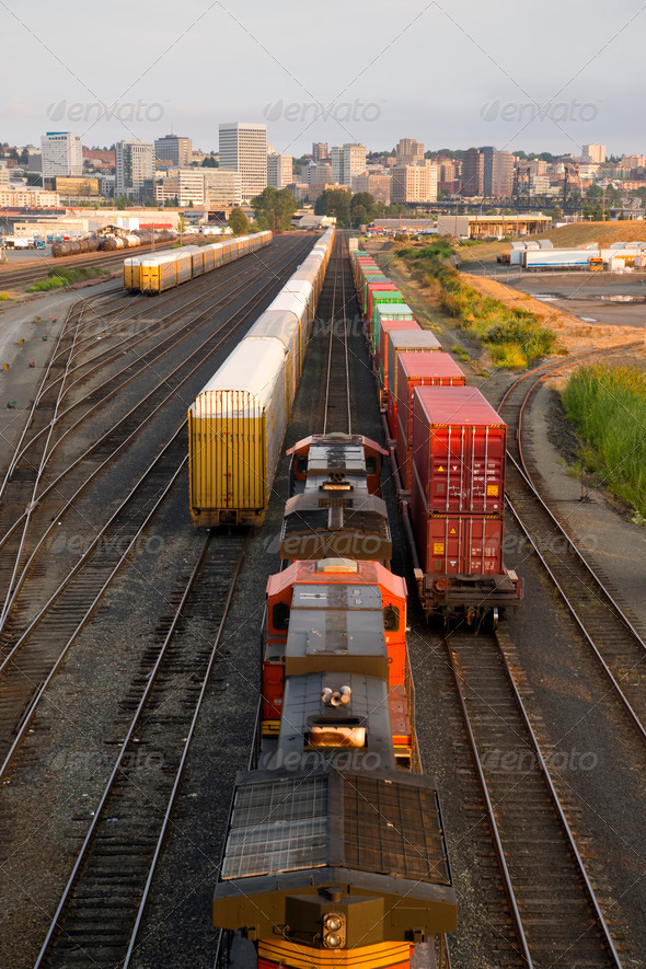 Railroad Yards Boxcars Cargo Containers Train Tracks Downtown Tacoma