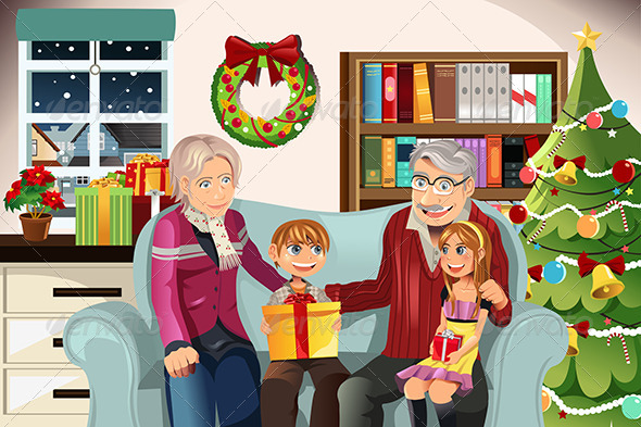 Grandparents and Grandchildren on Christmas Time Grandparents and Grandchildren on Christmas Time