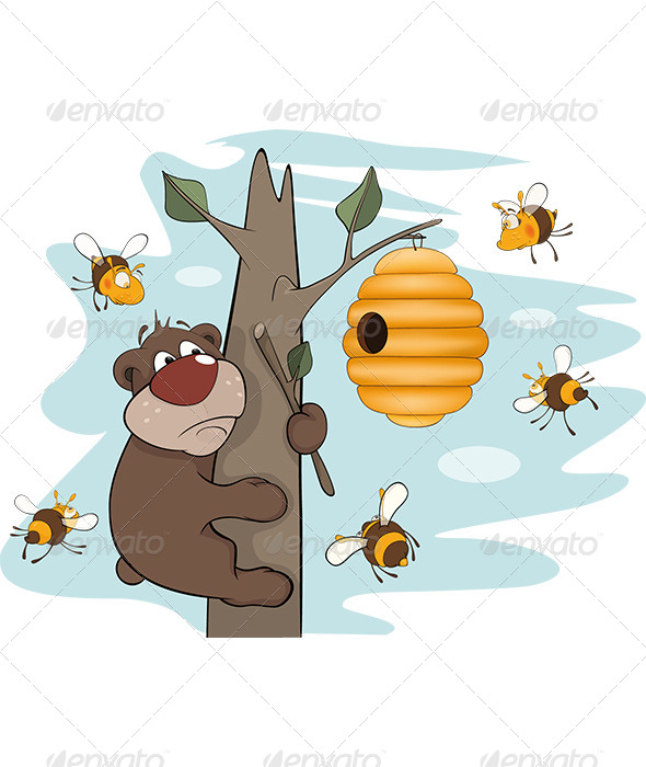 Bear Cub and Bees Cartoon Bear Cub and Bees Cartoon