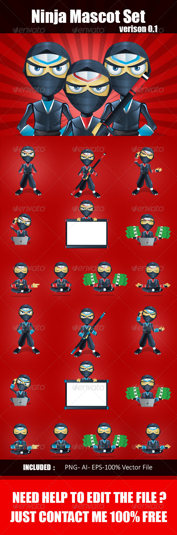 Ninja Mascot Set Ninja Mascot Set