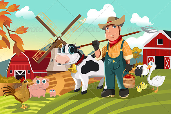 Farmer at the Farm with Animals Farmer at the Farm with Animals