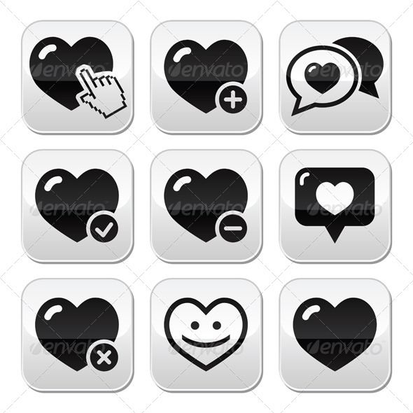 Heart Love Vector Buttons Set Heart Love Vector Buttons Set