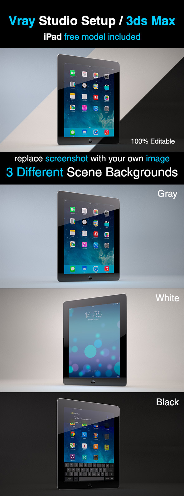V-ray Studio Lighting Setup + iPad Model - 3DOcean Item for Sale