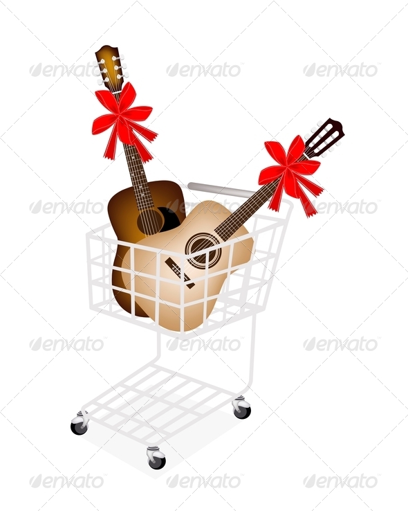 Two Guitar with Red Ribbon in Shopping Cart