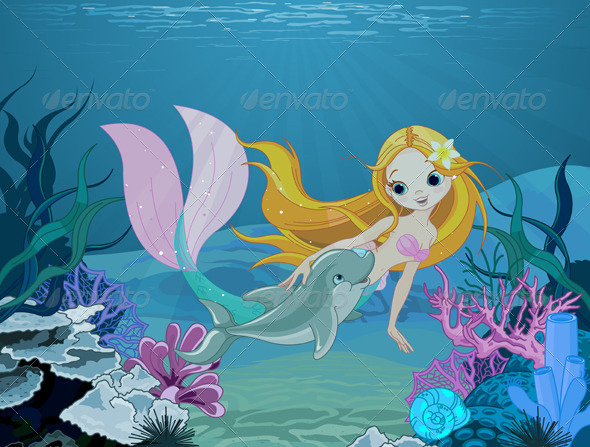 Mermaid and Dolphin Background