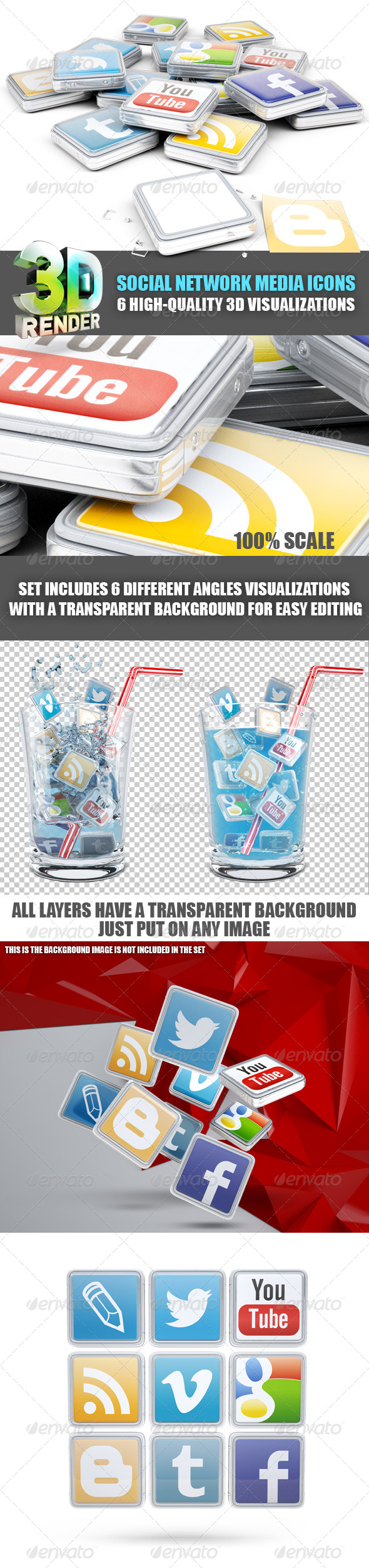 Social Network Media 3D Icons Social Network Media 3D Icons