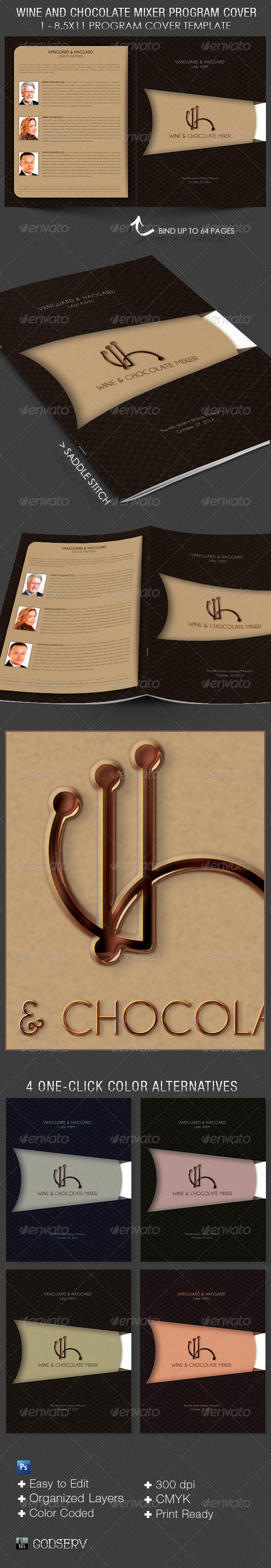 Wine and Chocolate Mixer Program Cover Template - Informational Brochures