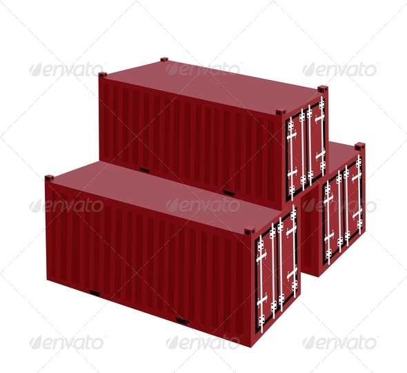 Three Red Cargo Container on White Background