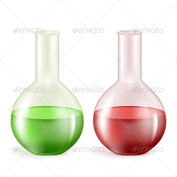 Laboratory Glassware with Green and Red Liquids Laboratory Glassware with Green and Red Liquids