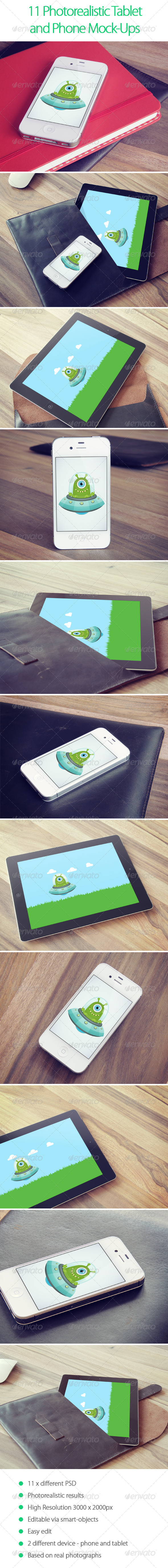 11 Photorealistic Tablet and Phone Mock-Ups