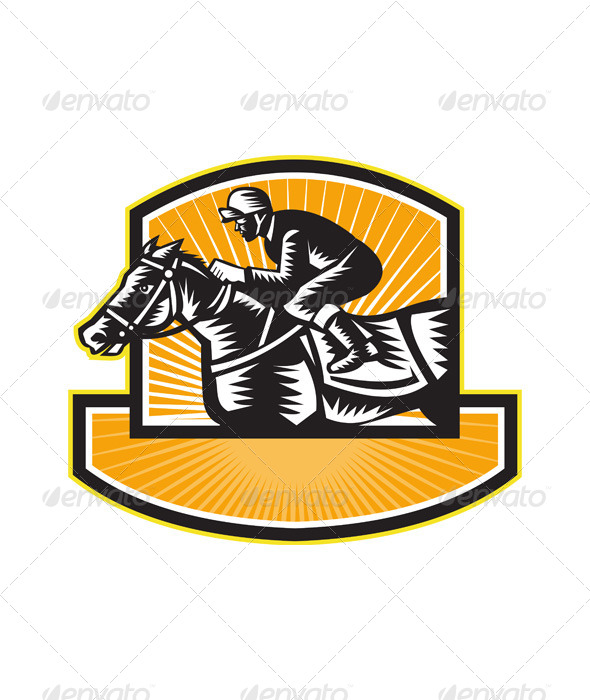Horse Racing Side Woodcut Retro Horse Racing Side Woodcut Retro