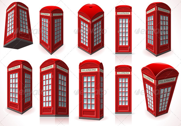 Set of English Red Telephone Cabins Set of English Red Telephone Cabins
