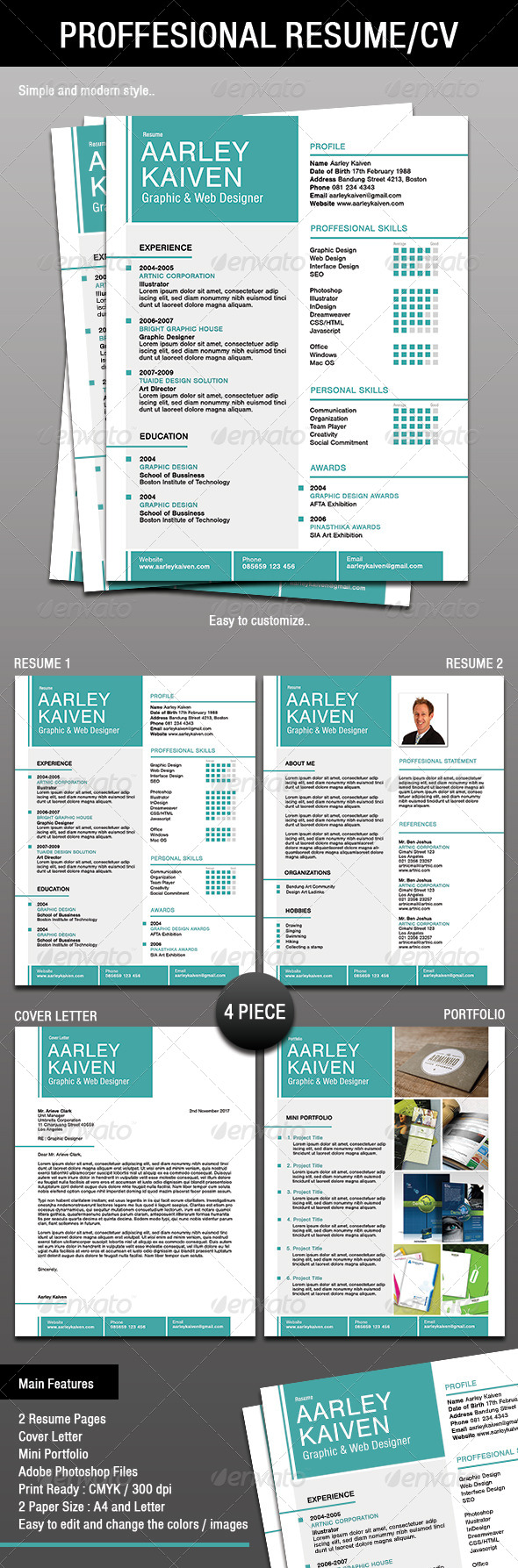 4 Piece Proffesional Resume / CV