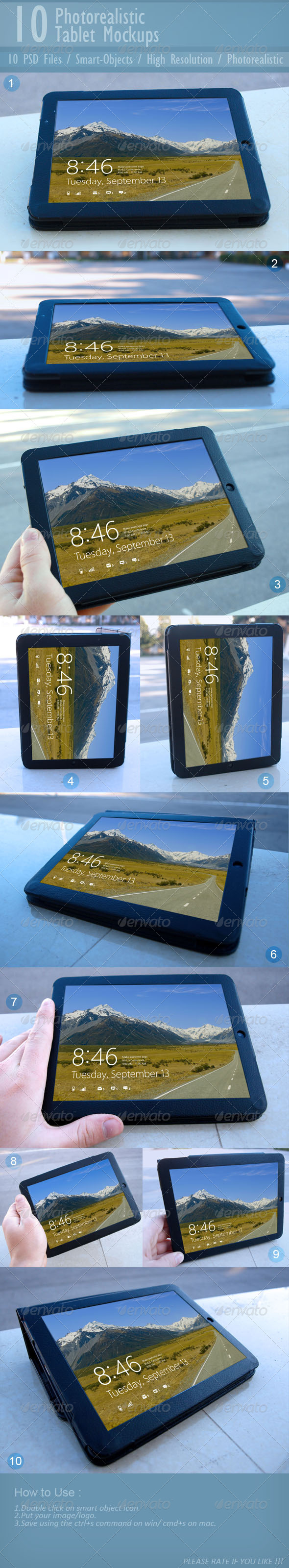 10 Photorealistic Tablet Mock-ups 10 Photorealistic Tablet Mock-ups