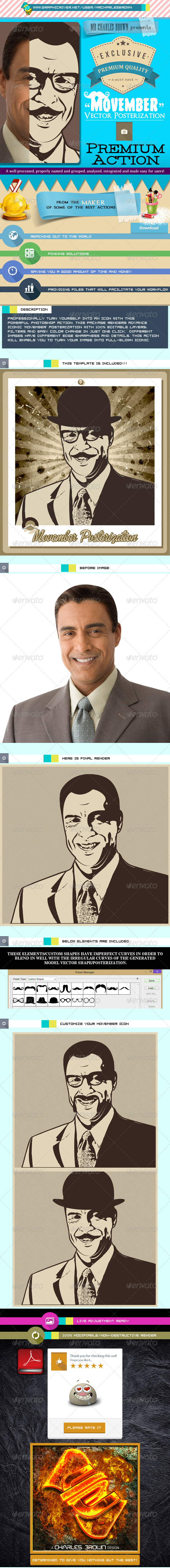 Movember Vector Posterization Kit - Photo Effects Actions