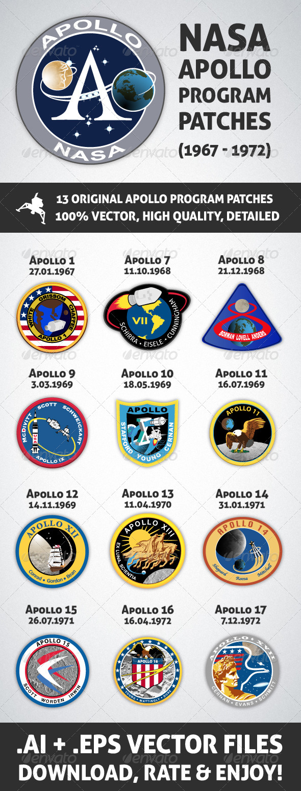 13 NASA Apollo Program Patches