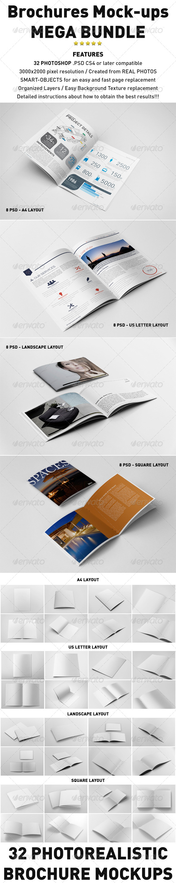 Photorealistic Brochures Mockups Bundle Photorealistic Brochures Mockups Bundle