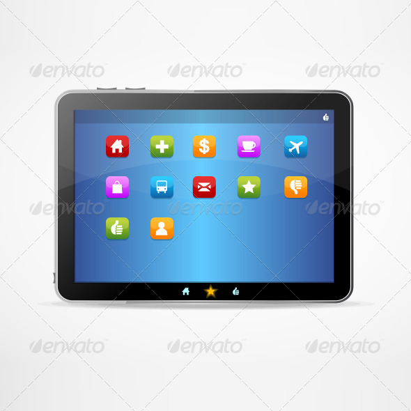 Black Tablet on White Background and Icons Black Tablet on White Background and Icons