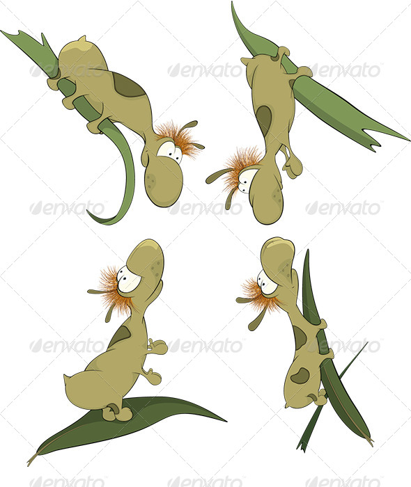 Green Worms on a Leaf Cartoon Green Worms on a Leaf Cartoon