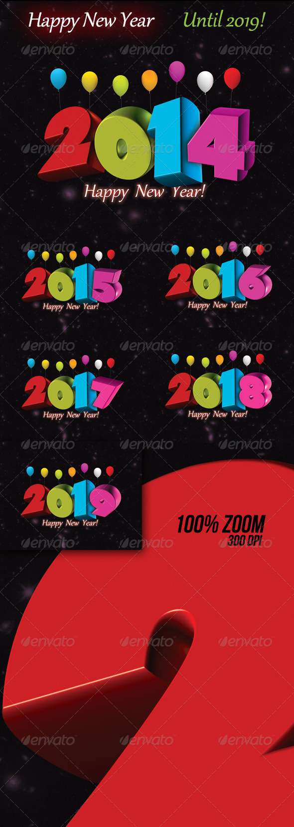 Happy New Year Set Until 2019 - Text 3D Renders