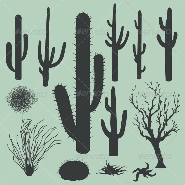 Vector Set of Silhouettes of Cactus Vector Set of Silhouettes of Cactus