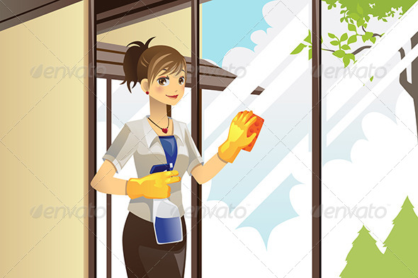 Housewife Cleaning Windows Housewife Cleaning Windows