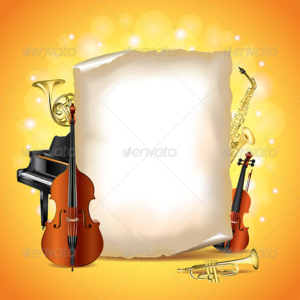 Musical Instruments with Blank Paper Vector Musical Instruments with Blank Paper Vector