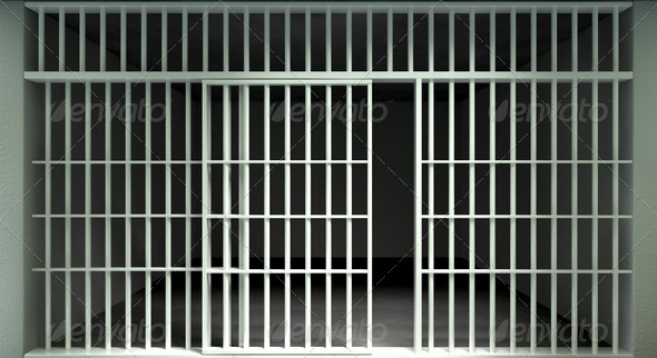 White Bar Jail Cell Front Locked