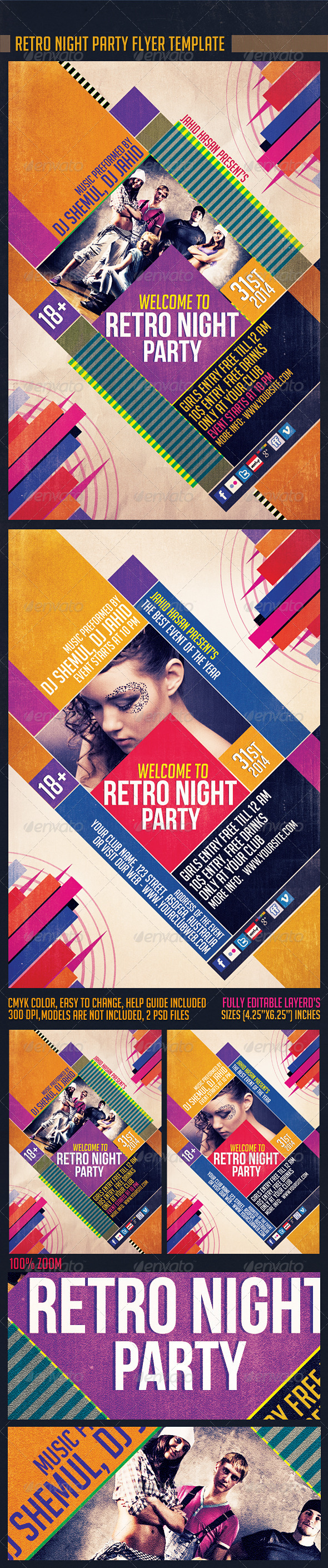 Retro Night party Flyer Template