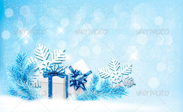 Christmas Blue Background with Gift Boxes Christmas Blue Background with Gift Boxes