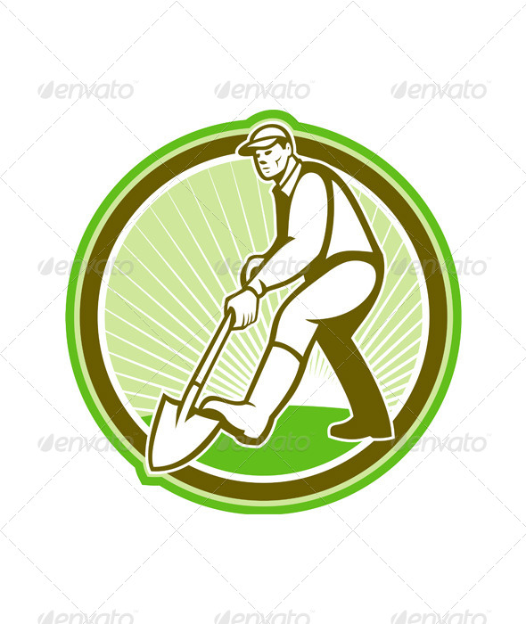 Gardener Landscaper Digging Shovel Circle Gardener Landscaper Digging Shovel Circle