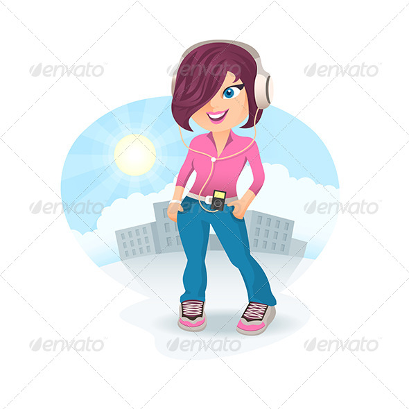 Cartoon Girl in Headphones Cartoon Girl in Headphones